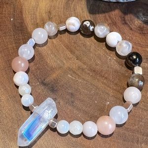 Gemstone Bracelet, Fire Agate,Mother of Pearl, Pink Opal, Matte Rose Gold✨